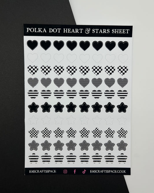 Monochrome Heart & Star Sticker Sheet