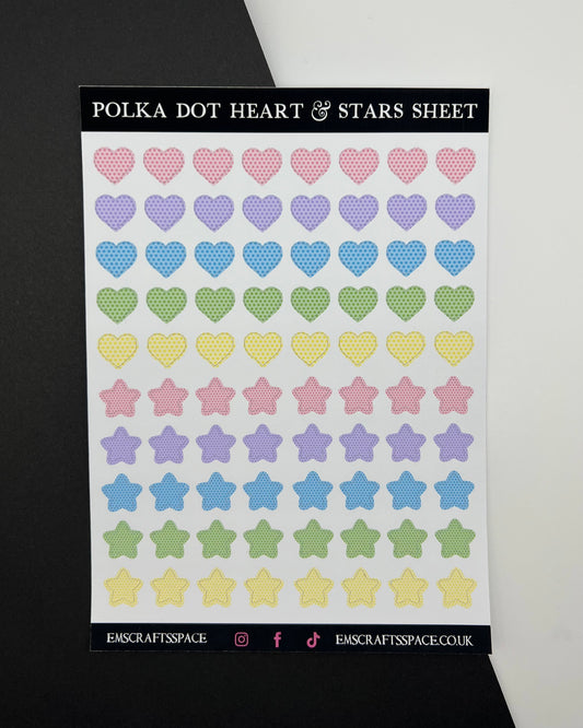 Polka Dot Heart & Star Sticker Sheet