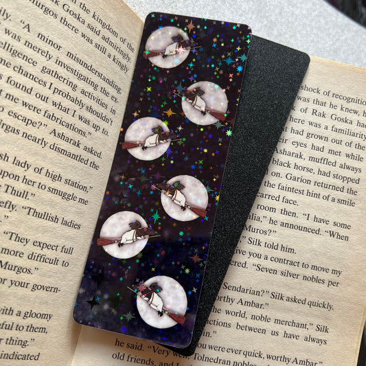 Flying Witch Rat Glitter Backed Bookmark