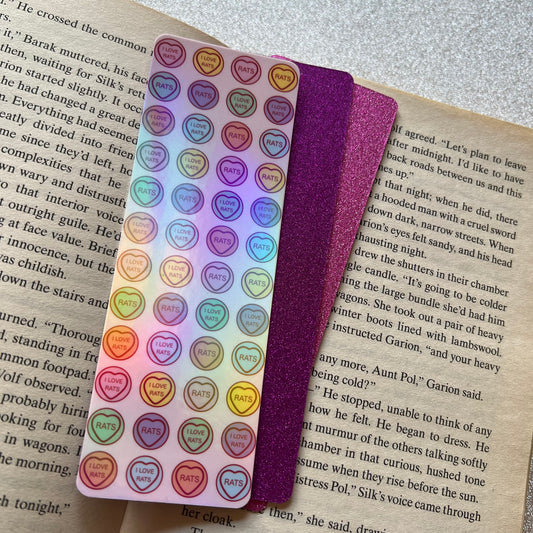 Rats/I Love Rats Glitter Backed Bookmark