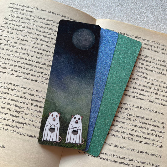 Ghost Rat Friends Glitter Backed Bookmark